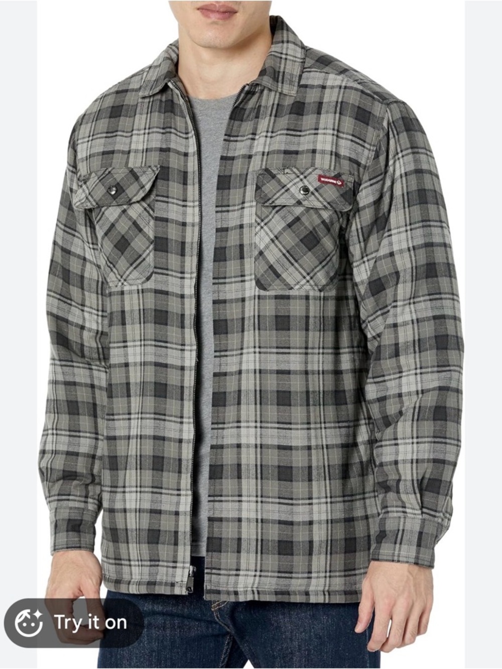 Wolverine Gray Black Plaid Flannel Jacket men’s size XLarge lined warm outdoor